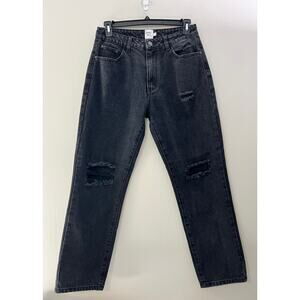 Princess Polly Loose Fit Black Distressed Jeans Size 8